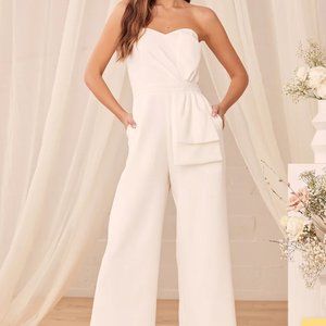 Lulu's Heart White Strapless Wide Leg Jumpsuit